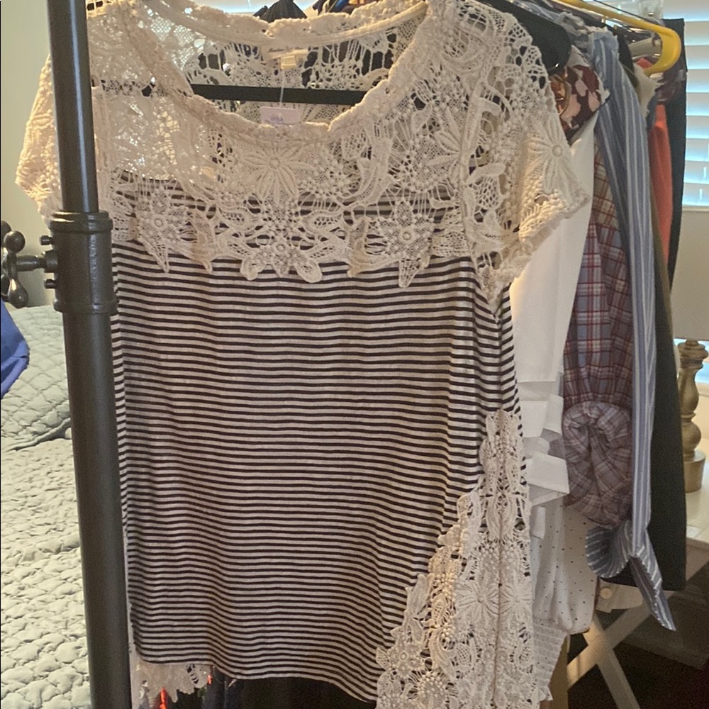 Meadow Rue Cream Asymmetrical Embellished Blouse